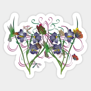 Flowers with Hummingbirds Sticker